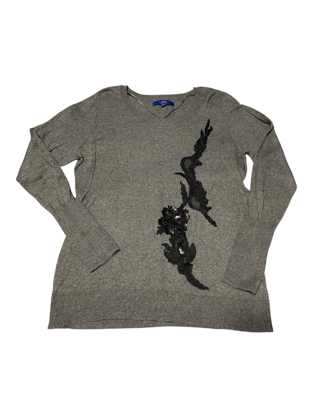 Apt. 9 Gray Sweater with Black Floral Applique